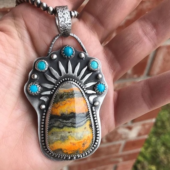 ❌SOLD❌Bumblebee Jasper & Royston Turquoise Pendant - Picture 4 of 8